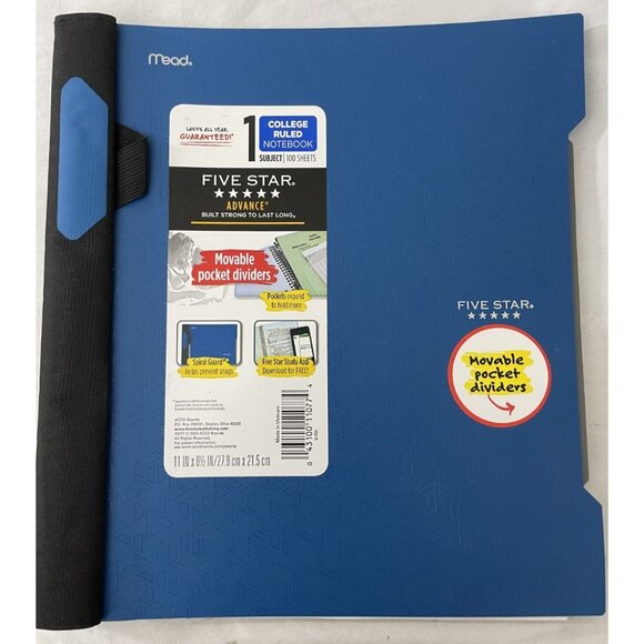 Five Star Advance Notebook 1 Subject College Ruled 100 Sheets Blue - Picture 1 of 3